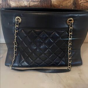 Black Quilted Shoulder Bag with Gold Chain